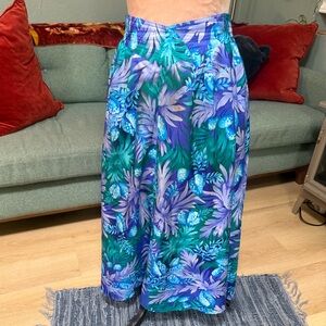 Joan Walters Blue Green purple tropical Hawaiian Floral summer Midi Skirt L